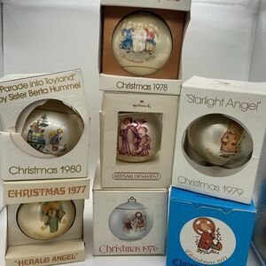 Vintage Schmid Children Christmas Glass Ornaments Set of 7 1974 - 1980 Boxed